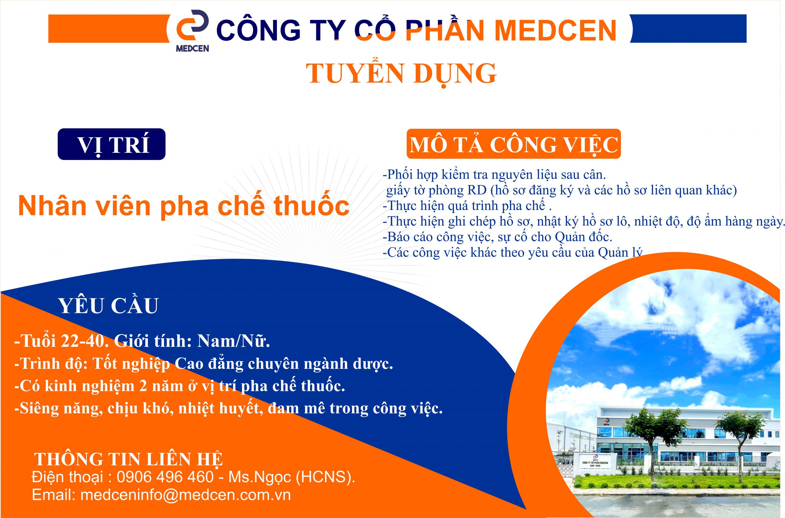 TUYỂN DỤNG NHÂN VIÊN PHA CHẾ THUỐC